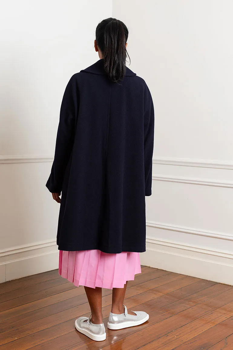 Wool Nylon Blend Coat - Navy